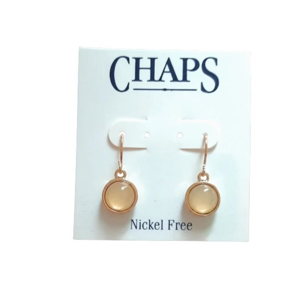 Chaps Dangle Drop Gold Earrings with Ivory Colored Button Stones